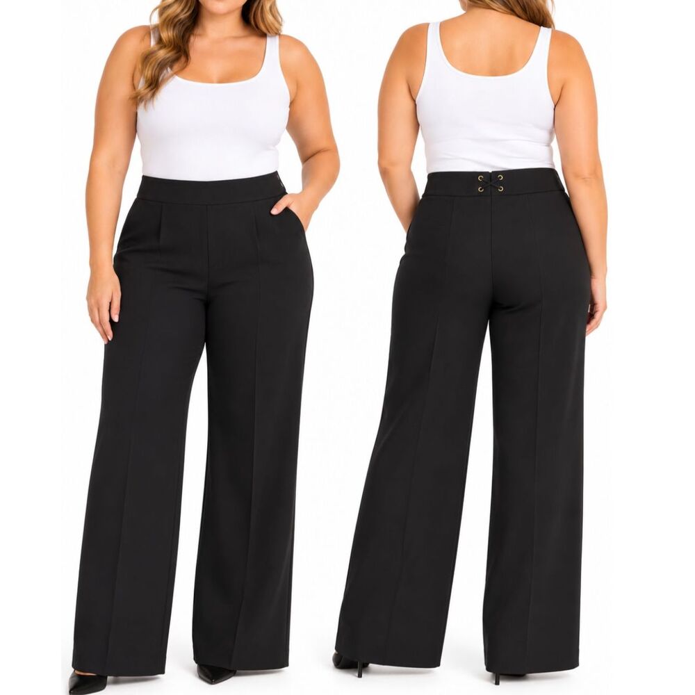 Express Women’s Black Wide Leg Dress Pants Lace-Up Back Waist | Size 12R